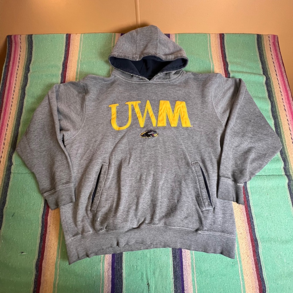 Champs UWM Panthers Hoodie Mens L Gray Yellow Collegiate Distressed Pullover